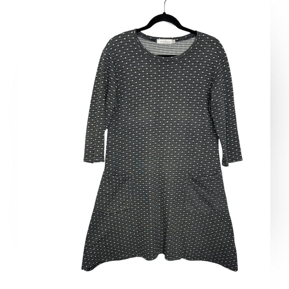 Cut Loose Gray Polka Dot 3/4 Sleeve Dress Pockets Flowy Fit Size Medium USA